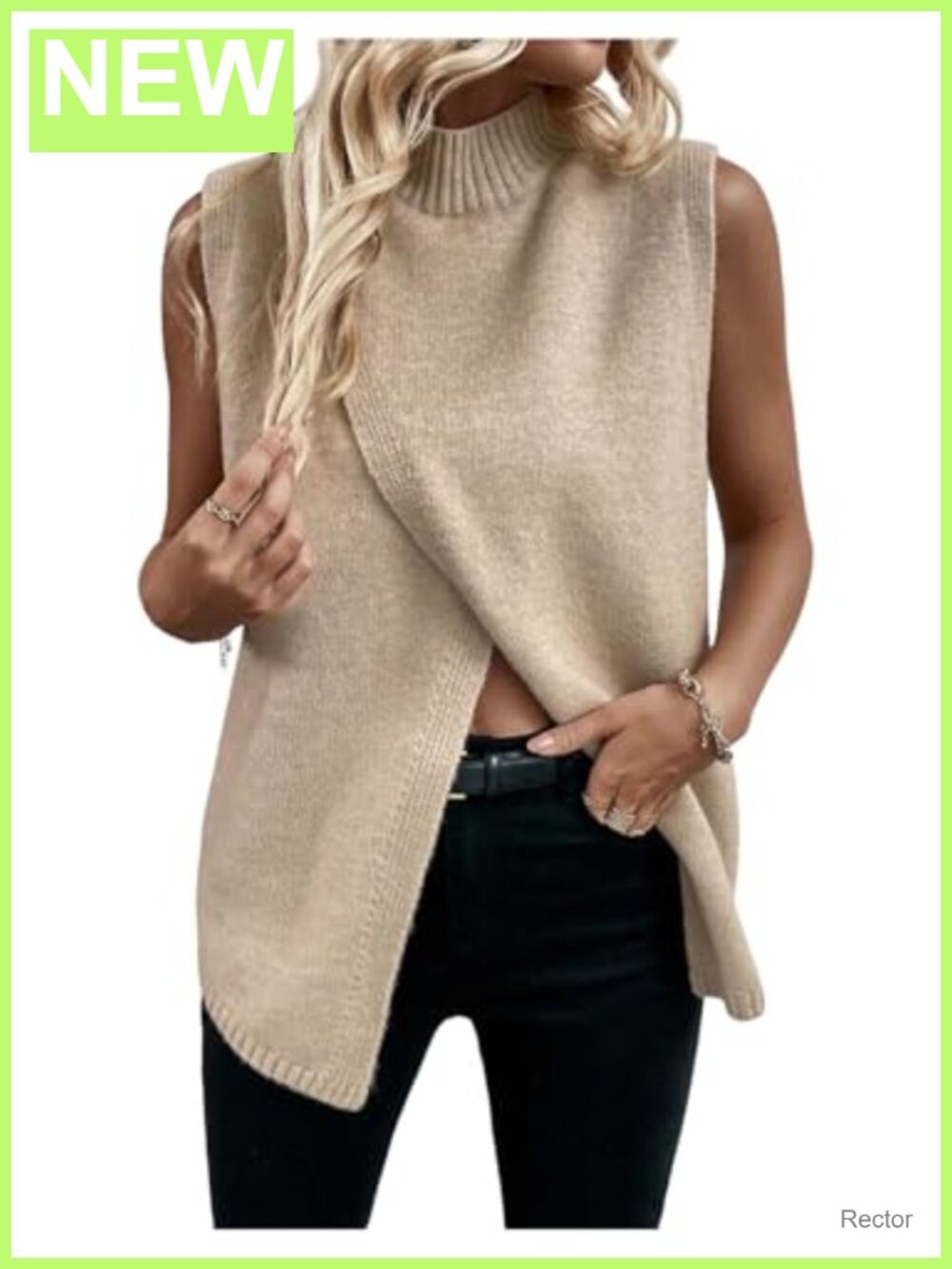 Sweater Vest Mock Neck Sleeveless Asymmetrical Hem Casual Knit Long